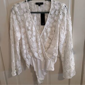 Lulus White Lace Faux Wrap Bodysuit - Beautiful